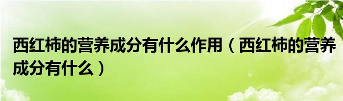 西红柿的营养成分有什么作用（西红柿的营养成分有什么）