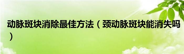 动脉斑块消除最佳方法（颈动脉斑块能消失吗）