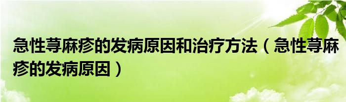 急性荨麻疹的发病原因和治疗方法（急性荨麻疹的发病原因）