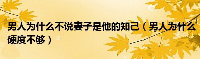 男人为什么不说妻子是他的知己（男人为什么硬度不够）