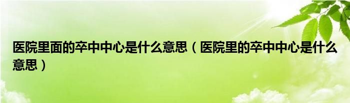 医院里面的卒中中心是什么意思（医院里的卒中中心是什么意思）