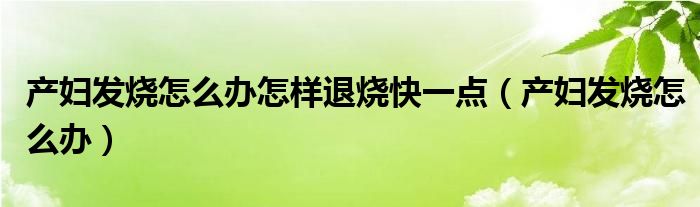 产妇发烧怎么办怎样退烧快一点（产妇发烧怎么办）